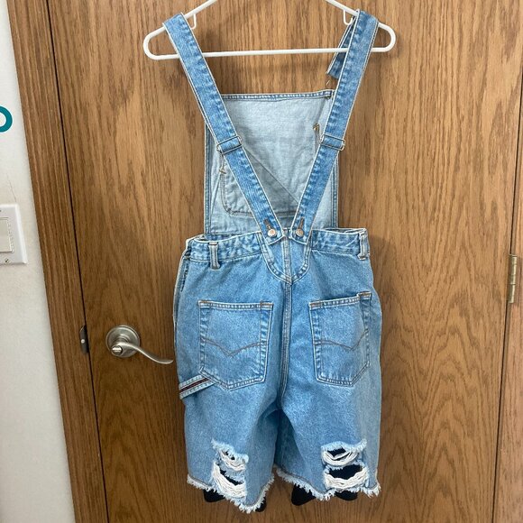Vintage 90s Unionbay Denim Distressed Short Overalls with Leggings - M - Picture 6 of 9